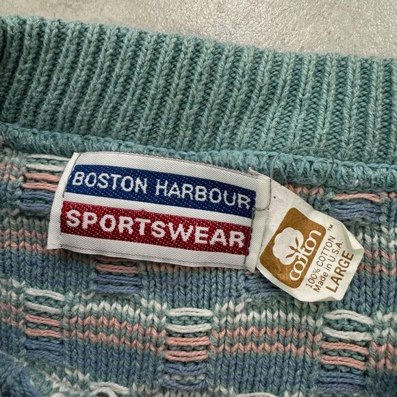 Vintage 90s Cross Stitch Plaid Pattern Sweater Size L Boston Harbor Cottage - Picture 2 of 5